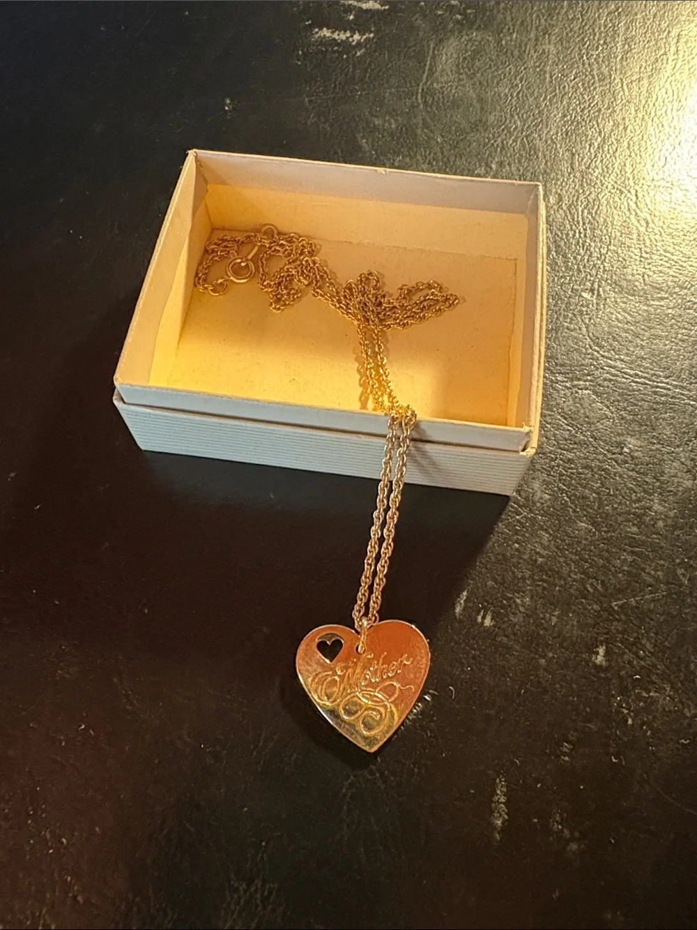 Avon Gold Heart Pendant Necklace with Script Detail